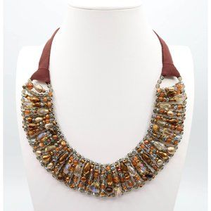 TALBOTS Caramel & Smoky Grey/Blue Beaded Collar Statement Necklace